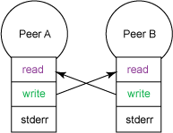 an interprocess exchange that Looks into two UNIX processes